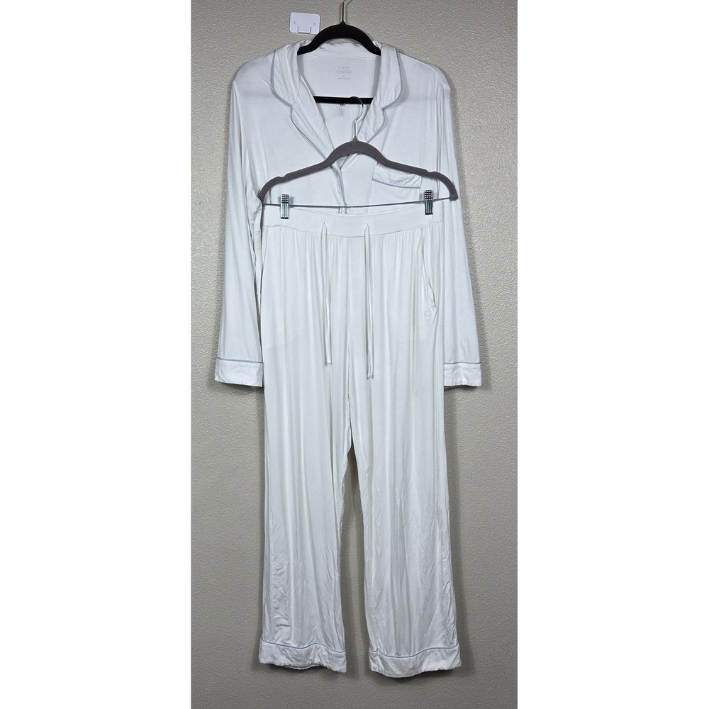 Cozy Earth Bamboo Pajama Set Ivory White Long Sleeve Pants Women's Medium